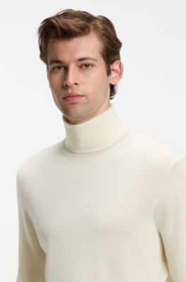 BOSS BY BECKHAM rollneck sweater in virgin wool and cashmere, Natural