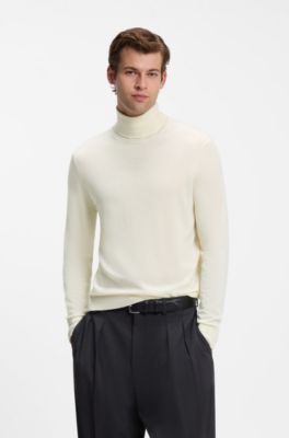 BOSS BY BECKHAM rollneck sweater in virgin wool and cashmere, Natural