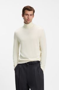 BOSS BY BECKHAM jersey de cuello vuelto de lana virgen y cashmere, Natural