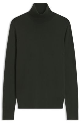 BOSS BY BECKHAM rollneck sweater in virgin wool and cashmere, Dark Green
