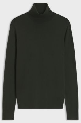 BOSS BY BECKHAM rollneck sweater in virgin wool and cashmere, Dark Green