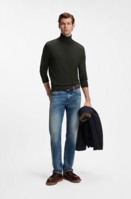 BOSS BY BECKHAM rollneck sweater in virgin wool and cashmere, Dark Green