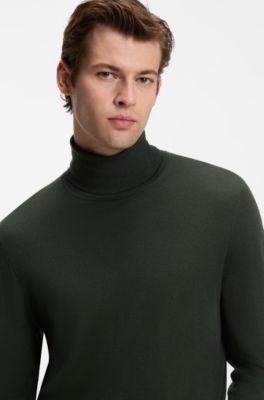 BOSS BY BECKHAM rollneck sweater in virgin wool and cashmere, Dark Green