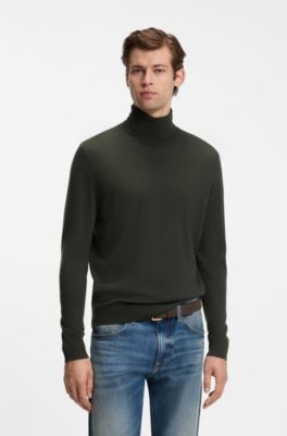 BOSS BY BECKHAM rollneck sweater in virgin wool and cashmere, Dark Green