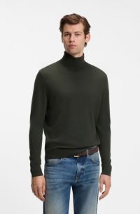 BOSS BY BECKHAM jersey de cuello vuelto de lana virgen y cashmere, Verde oscuro