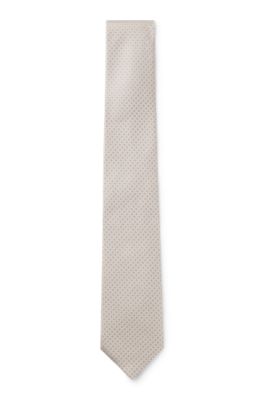 Jacquard-patterned tie in pure wool, Light Beige