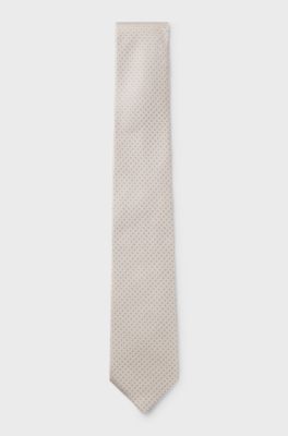 Jacquard-patterned tie in pure wool, Light Beige