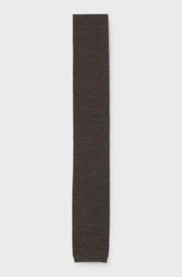 Jacquard-patterned tie in pure wool, Dark Brown