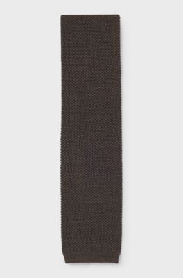 Jacquard-patterned tie in pure wool, Dark Brown