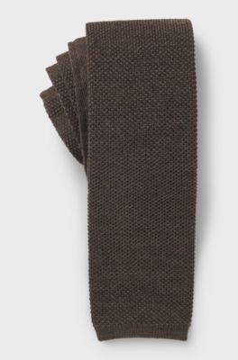 Jacquard-patterned tie in pure wool, Dark Brown