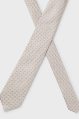 Jacquard-patterned tie in pure wool, Light Beige