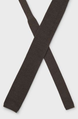 Jacquard-patterned tie in pure wool, Dark Brown