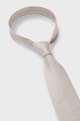 Jacquard-patterned tie in pure wool, Light Beige