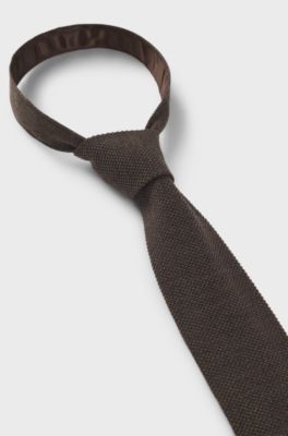Jacquard-patterned tie in pure wool, Dark Brown