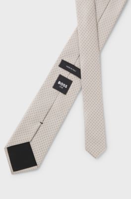 Jacquard-patterned tie in pure wool, Light Beige