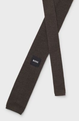 Jacquard-patterned tie in pure wool, Dark Brown