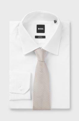 Jacquard-patterned tie in pure wool, Light Beige