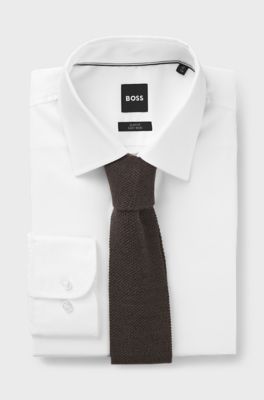 Jacquard-patterned tie in pure wool, Dark Brown
