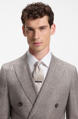 Jacquard-patterned tie in pure wool, Light Beige