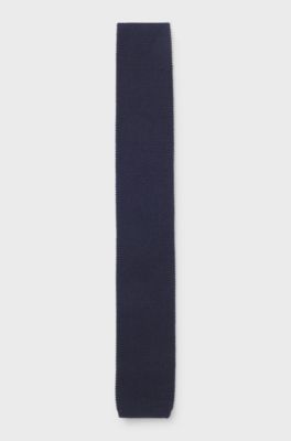 Jacquard-patterned tie in pure wool, Dark Blue
