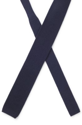 Jacquard-patterned tie in pure wool, Dark Blue