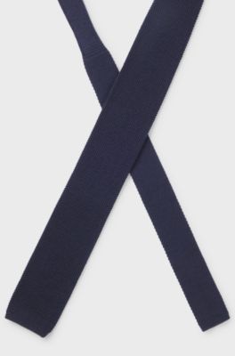Jacquard-patterned tie in pure wool, Dark Blue