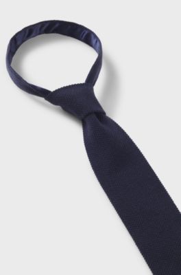 Jacquard-patterned tie in pure wool, Dark Blue