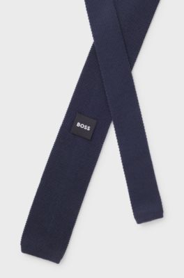 Jacquard-patterned tie in pure wool, Dark Blue