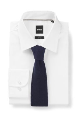 Jacquard-patterned tie in pure wool, Dark Blue