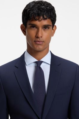 Jacquard-patterned tie in pure wool, Dark Blue