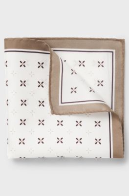 BOSS ONE Silk pocket square with printed pattern, Beige Patterned