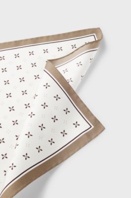 BOSS ONE Silk pocket square with printed pattern, Beige Patterned