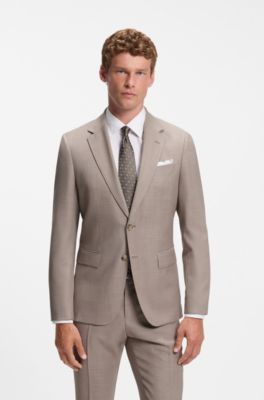 BOSS ONE Silk pocket square with printed pattern, Beige Patterned