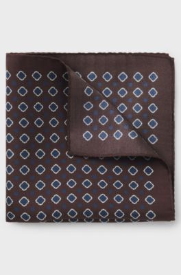 BOSS ONE Silk pocket square with printed pattern, Dark Brown