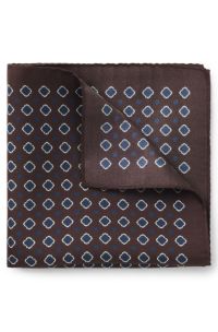 BOSS ONE Silk pocket square with printed pattern, Dark Brown