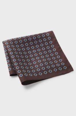 BOSS ONE Silk pocket square with printed pattern, Dark Brown