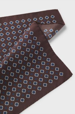BOSS ONE Silk pocket square with printed pattern, Dark Brown