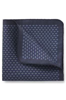 BOSS ONE Silk pocket square with printed pattern, Dark Blue