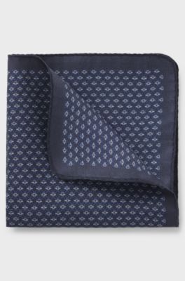 BOSS ONE Silk pocket square with printed pattern, Dark Blue