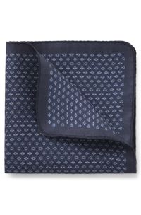 BOSS ONE Silk pocket square with printed pattern, Dark Blue