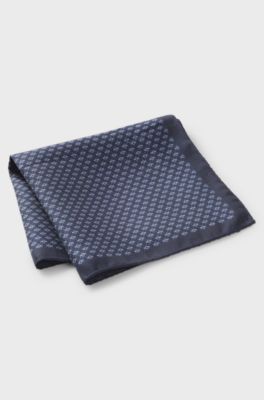 BOSS ONE Silk pocket square with printed pattern, Dark Blue