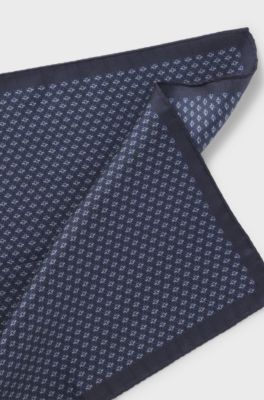 BOSS ONE Silk pocket square with printed pattern, Dark Blue