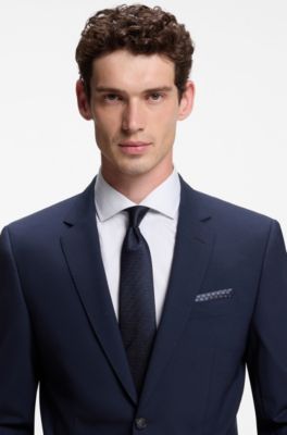 BOSS ONE Silk pocket square with printed pattern, Dark Blue