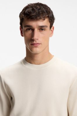 Camiseta de punto de algod&oacute;n con cuello redondo, Natural
