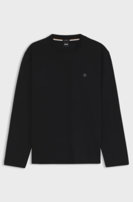 Regular-fit cotton T-shirt with subtle logo detail, Black