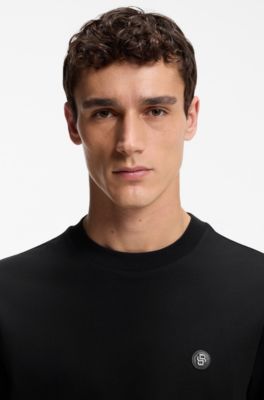 Regular-fit cotton T-shirt with subtle logo detail, Sort