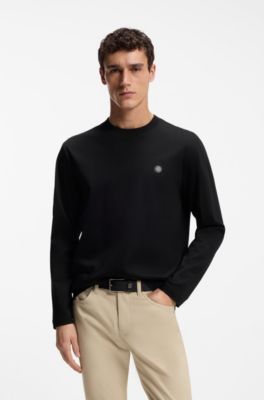 Regular-fit cotton T-shirt with subtle logo detail, Sort