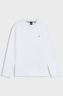Regular-fit cotton T-shirt with subtle logo detail, White