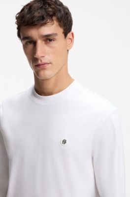 Regular-fit cotton T-shirt with subtle logo detail, White