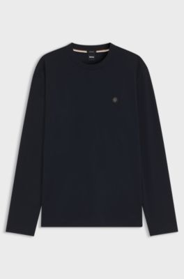 Regular-fit T-shirt van katoen met subtiel logodetail, Donkerblauw